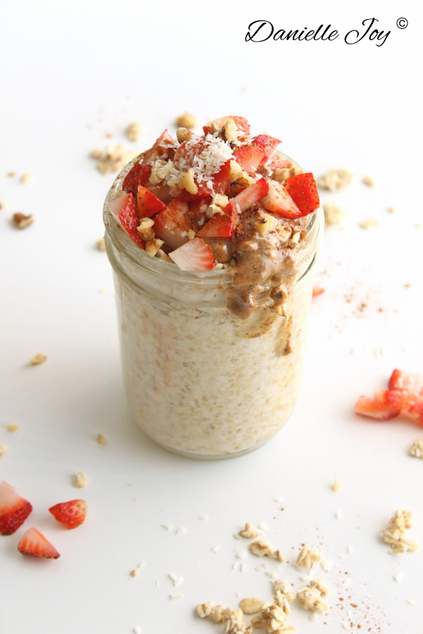 Overnight Oats with Strawberries and Almond Butter